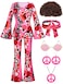 SOMSOC 7 Pack 70s Women Hippie Costume Set Boho Flared Pants Tie Dye Headband Necklacme Cosplay