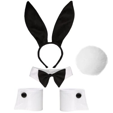 Feacole Bunny Costume Set Rabbit Ears Headband Bow Tie Cuff and Tail Accessories Kit