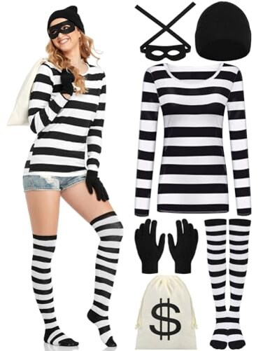 URATOT Womens Robber Costume Set Cosplay Thief Accessories for Halloween Party