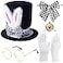 Hikkcos Rabbit Ear Hat 4PCS Easter White Rabbit Costume Set Includes Top Hat Rabbits Ears Topper Plush Hat Bow Tie Glasses Bunny Dress Up for Easter Halloween