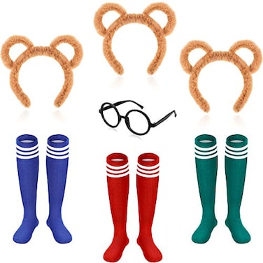 WILLBOND 7 Pcs Halloween Animal Costumes Set Includes Ears Headband Knee High Sock Round Frame Glasses for Adults Teens Party
