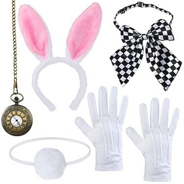 Yewong White Rabbit Costume Easter Bunny Ears Headband Tail Bowtie GlovesWhite Rabbit Clock Pocket Watch