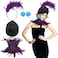 Langyiwee Villain Costume for Women Purple Feather Blue Collar Button Earrings Elastic Hat Feather Headband Halloween Costume