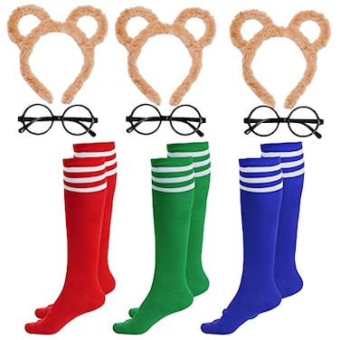 Yolyoo 9 Pieces Chipmunks Costumes Set Chipmunk Ears Headband Round Frame Glasses KneeHigh Socks for Halloween Costume