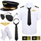 Matiniy Pilot Costume Set Including TShirt Pilot Hat Tie Aviator Sunglasses Badge for Adults Aviator Cosplay Dress Up Accessories Black 180