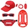 Jenaai 6 Pcs Guard Costume Set Includes Guard Hat Fanny Pack First Aid Zipper Pouch Inflatable Float Prop Whistle Lanyard Sunglasses Float Keychain Emergency Equipment Set for CosplayPeaked Cap
