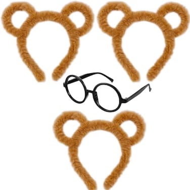 LCPQMZGH Chipmunks Garment Accessory Sets 1 Round Glasses Frame and 3 Ears Headband for Cosplay Halloween Party 3 Chipmunk Ears Headband 1 Round Glasses Frame