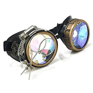 UMBRELLALABORATORY Steampunk Victorian Style Goggles with Compass Design Ocular Loupe3D Rainbow Prism Kaleidoscope Rave Glasses