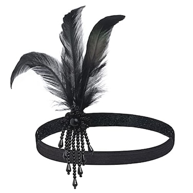 BABEYOND 1920s Flapper Headpiece Roaring 20s Feather Headband Roaring 20s Gatsby Hair Accessories Black