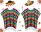 JaGely 4 Pcs Cinco De Mayo Mexican Serape Poncho Costume Set Fabric and Straw Sombrero HeadbandsRetro