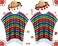 JaGely 4 Pcs Cinco De Mayo Mexican Serape Poncho Costume Set Fabric and Straw Sombrero HeadbandsBright
