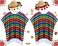 JaGely 4 Pcs Cinco De Mayo Mexican Serape Poncho Costume Set Fabric and Straw Sombrero HeadbandsBright
