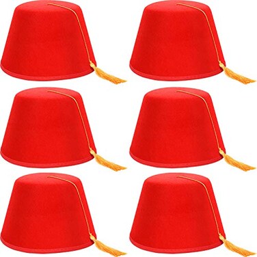 SATINIOR 6 Pcs Red Turkish Fez Felt Hat Bulk Men Women Christmas Cosplay Costume Greece Moroccan Traditional