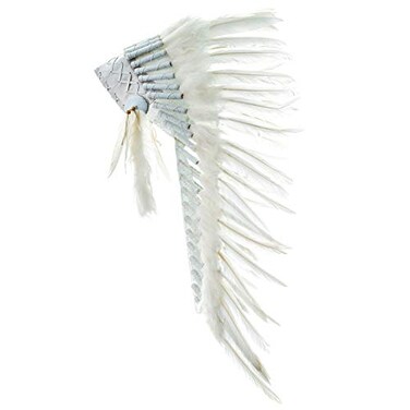 Novum Crafts Feather Headdress Native American Indian Inspired White
