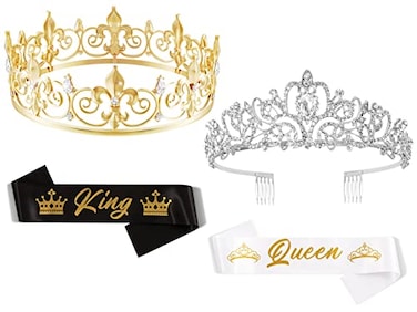 GreatMH 2 Sets Prom King and Queen Crowns Birthday Wedding Halloween Costume Accessories