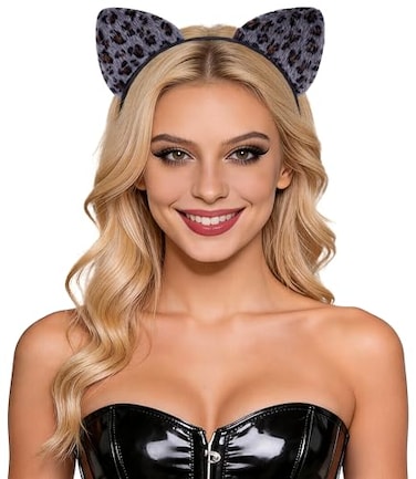 Bonnie Z. Leonardo Bonnie Z Leonardo Furry Padded Grey Leopard Cat Ears Headband