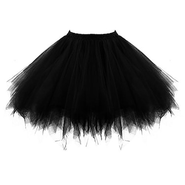 Honeystore Womens Short Vintage Ballet Bubble Puffy Tutu Petticoat Skirt Black