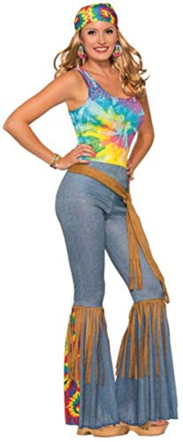 Rubies Hippie Pants WBelt Costume for Adults Womens MediumLarge BlueBrown