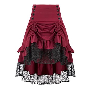 yiranyijiu Womens Gothic Steampunk Skirt Victorian HiLow Lace SkirtYT2339RDM