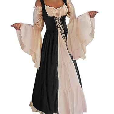 Abaowedding Womenss Medieval Renaissance Costume Cosplay Chemise and Over Dress SmallMedium Black and Ivory