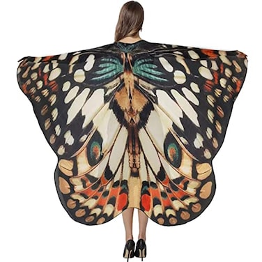 GRAJTCIN Women Butterfly Costume Cape Double Sides Halloween Moth Wings Fairy Shawl Pixie Cosplay with Mask Brown Moth