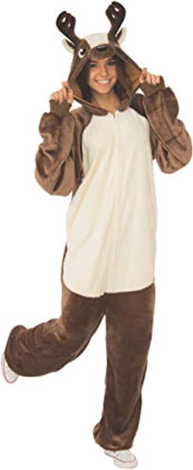 Rubies Reindeer Comfywear Hooded Jumpsuit for Adults Unisex SM