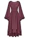Scarlet Darkness Women Renaissance Costume Split Bell Sleeve Double Layered High Low Dress Dusty Rose S