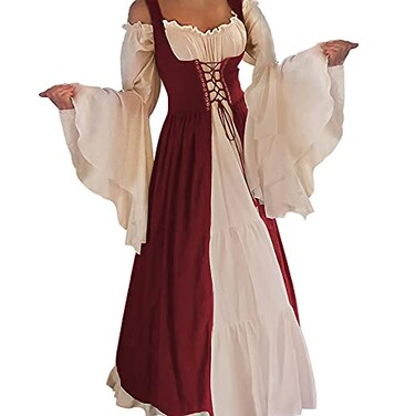 Abaowedding Womenss Medieval Renaissance Costume Cosplay Chemise and Over Dress SmallMedium Wine Red and Ivory