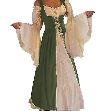 ABaoWedding Womenss Medieval Renaissance Costume Cosplay Chemise and Over Dress 2XL3XL Olive