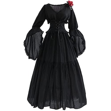 NSPSTT Womens Victorian Renaissance Costume Gothic Witch Medieval Wedding Dress Dark Fairy LargeXLarge