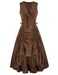 Scarlet Darkness Women Steampunk Dress Lace Up Irregular Hem Ruched Drawstring Sleeveless Dress Brown M