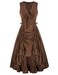 Scarlet Darkness Women Steampunk Dress Lace Up Irregular Hem Ruched Drawstring Sleeveless Dress Brown M