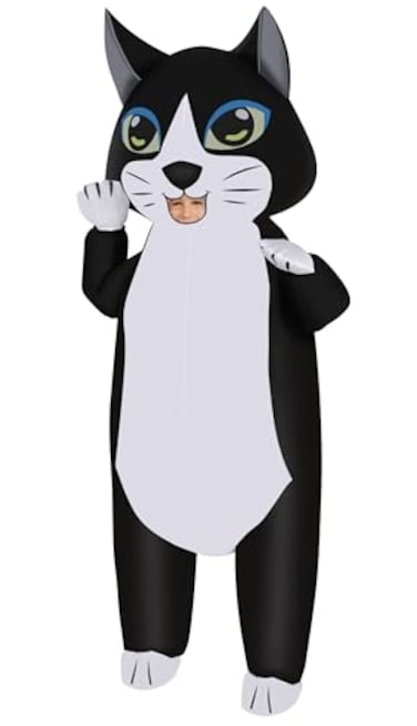 M MH ZONE Inflatable Cat Costume for Adults Funny Black White Blow Up Suit for Halloween Party