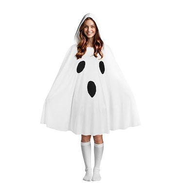 JEGERMIG Halloween White Ghost Poncho with Hood Funny Costume for Adults