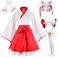 Elibelle Japanese Anime red and White Kimono Fox Cosplay Costume Furry Fox Ear Mask with Socks L