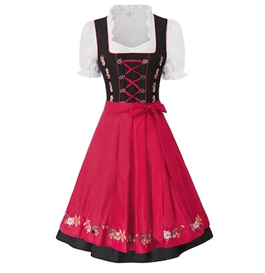 JASAMBAC German Authentic Drindl Costumes Oktoberfest Top Dirndl Dress Halloween Size L Color Red