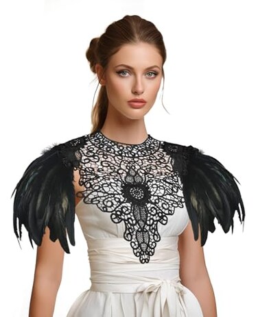 HOMELEX Shoulder Pad with Feathers Wings Halloween Witch Harness Carnival Costumes for Women Masquerade Raven Costume