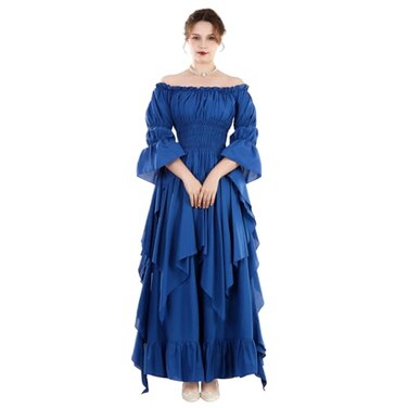 NSPSTT Womens Victorian Renaissance Costume Gothic Witch Medieval Wedding Dress Klein Blue SmallMedium
