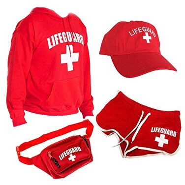 LIFEGUARD Officially Licensed Women Ladies Halloween Costume Bundle Pack S Red