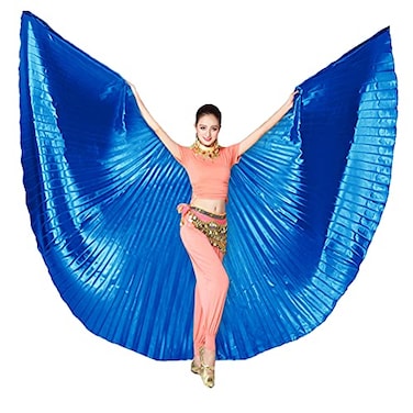 Nimiman Women Egyptian Professional Belly Dance Costume Wings with Sticks Blue