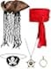 Sintege 5 Pieces Pirate Costume Accessories Set Pirate Hat with Dreadlock Earring Skull Necklace Eye Patch Sash for Men WomenRed