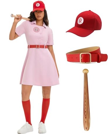 Snirczs Womens Baseball Dress Uniform Set with Baseball Cap for Halloween Costume 2XL