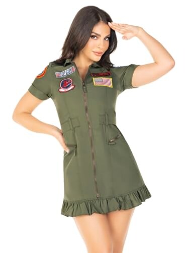 Leg Avenue Womens Licensed Top Gun Flight Dress Costume MEDIUM Green