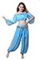 ZLTdream Belly Dance Chiffon Long Sleeves Top and Lantern Coins Pants Light Blue