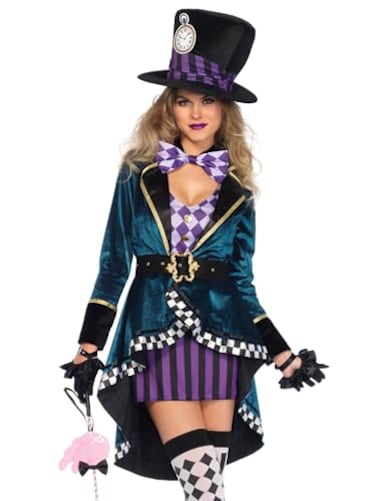 Leg Avenue Womens 5 Pc Delightful Mad Hatter Halloween Costume Multicolor Medium