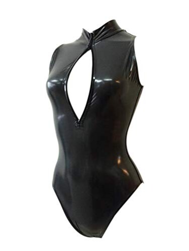 CR ROLECOS Womens Cutout Zipper Front Cat Suit Costume PU Leather One Piece Catwomen Bodysuit M