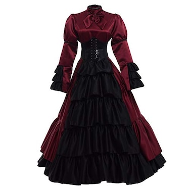 GRACEART Women Gothic Victorian Rococo Dress Costumes Wine red M
