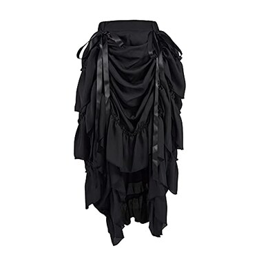 Cacycasa Womens Steampunk Victorian Cosplay Costume HighLow Show Skirt Large Black