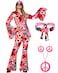 Haysandy 70s Outfit Women Disco Hippie Costume Accessories Pink Peace Disco Bottom Pants for Carnival Halloween CosplayRose RedM