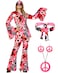 Haysandy 70s Outfit Women Disco Hippie Costume Accessories Pink Peace Disco Bottom Pants for Carnival Halloween CosplayRose RedM